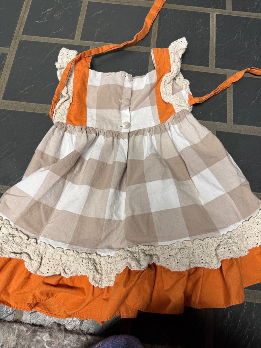 Girls Orange & Beige Pumpkin Apron Dress Kids Costume - Picture 2 of 3